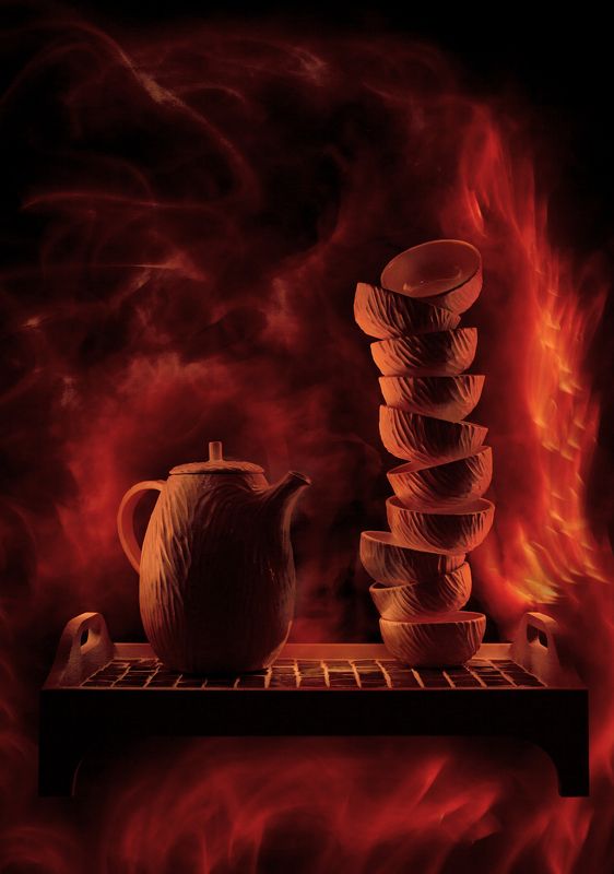керамика, посуда, гончар, гончарное дело, дарья боброва, андрей голов, andygolov, натюрморт, still life, pottery, clay, cups, tea, чай, чайник, light painting, light brush, long exposure Из огня фото превью