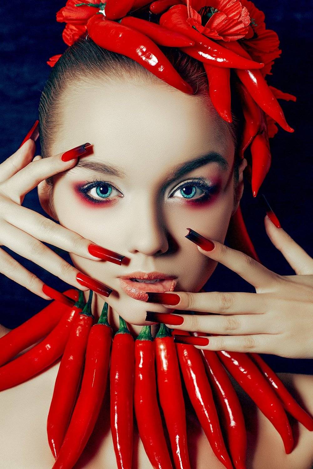 woman, portrait, beauty, red, peppers, studio, light, Руслан Болгов (Axe)