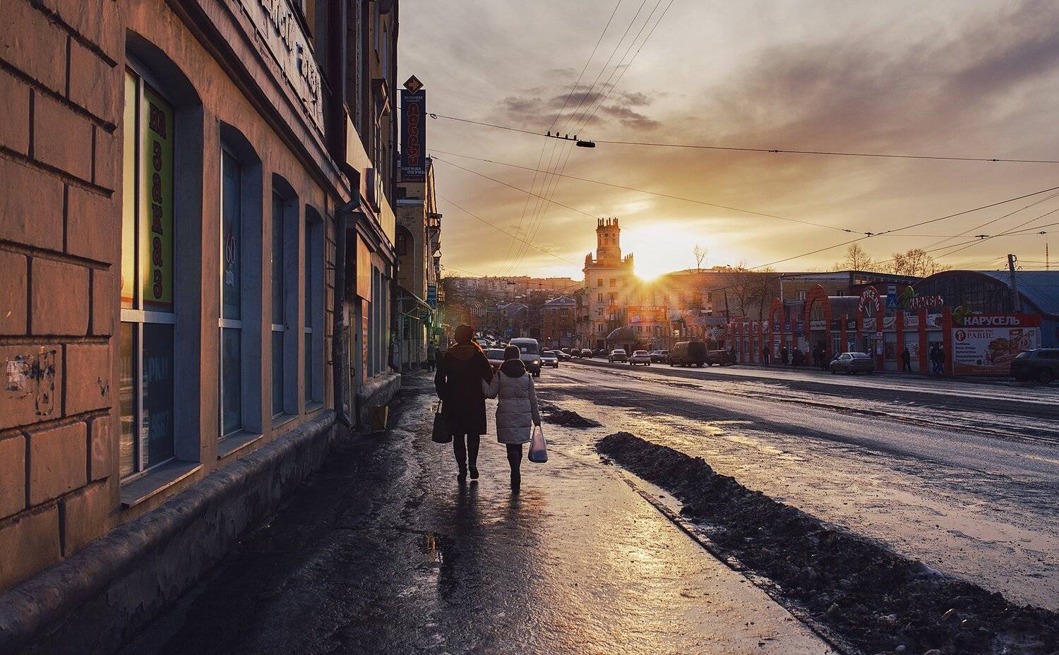 город, улица, закат, весна, Евгений Толкачёв