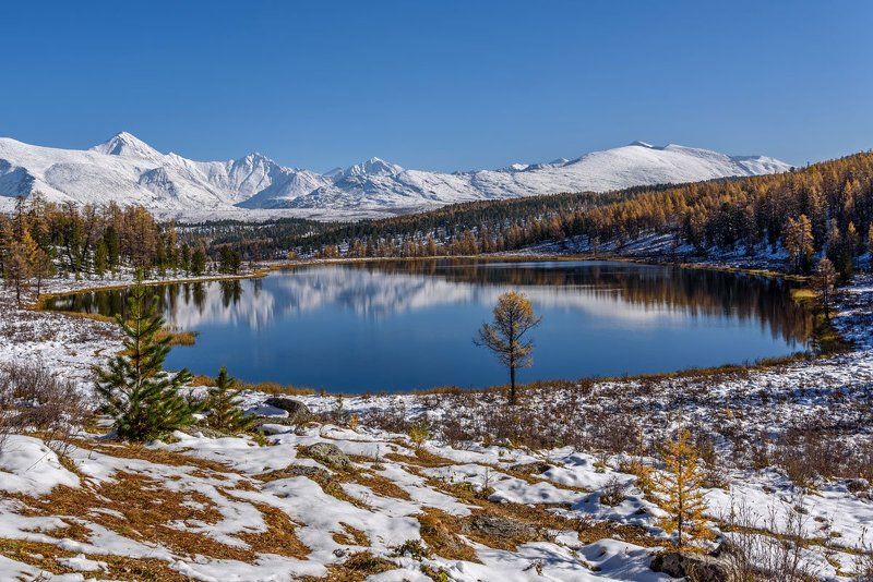 озеро, снег, осень, киделю, алтай, lake, snow, autumn, altai Осеннее Киделю фото превью