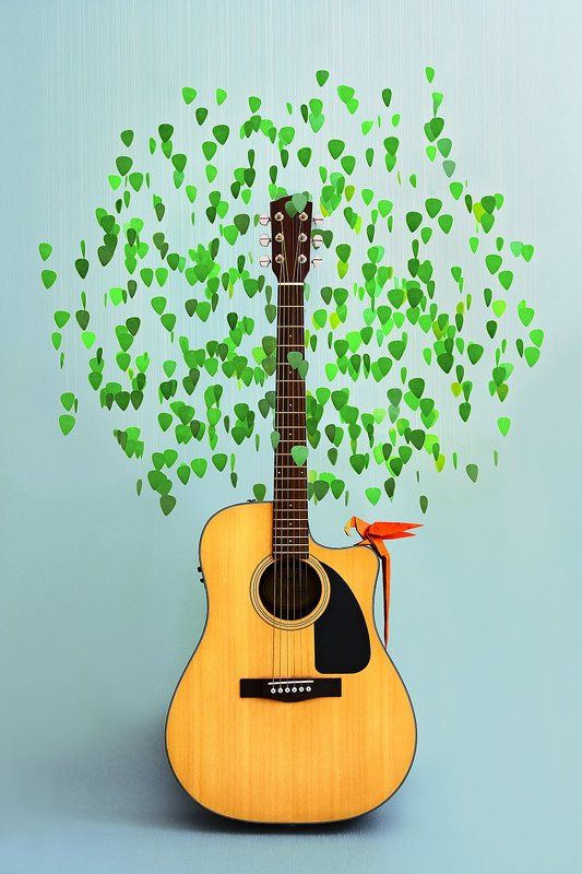 музыка, дерево, птица, оригами, гитара, рок, акустика, натюрморт Музыкальное дерево фото превью