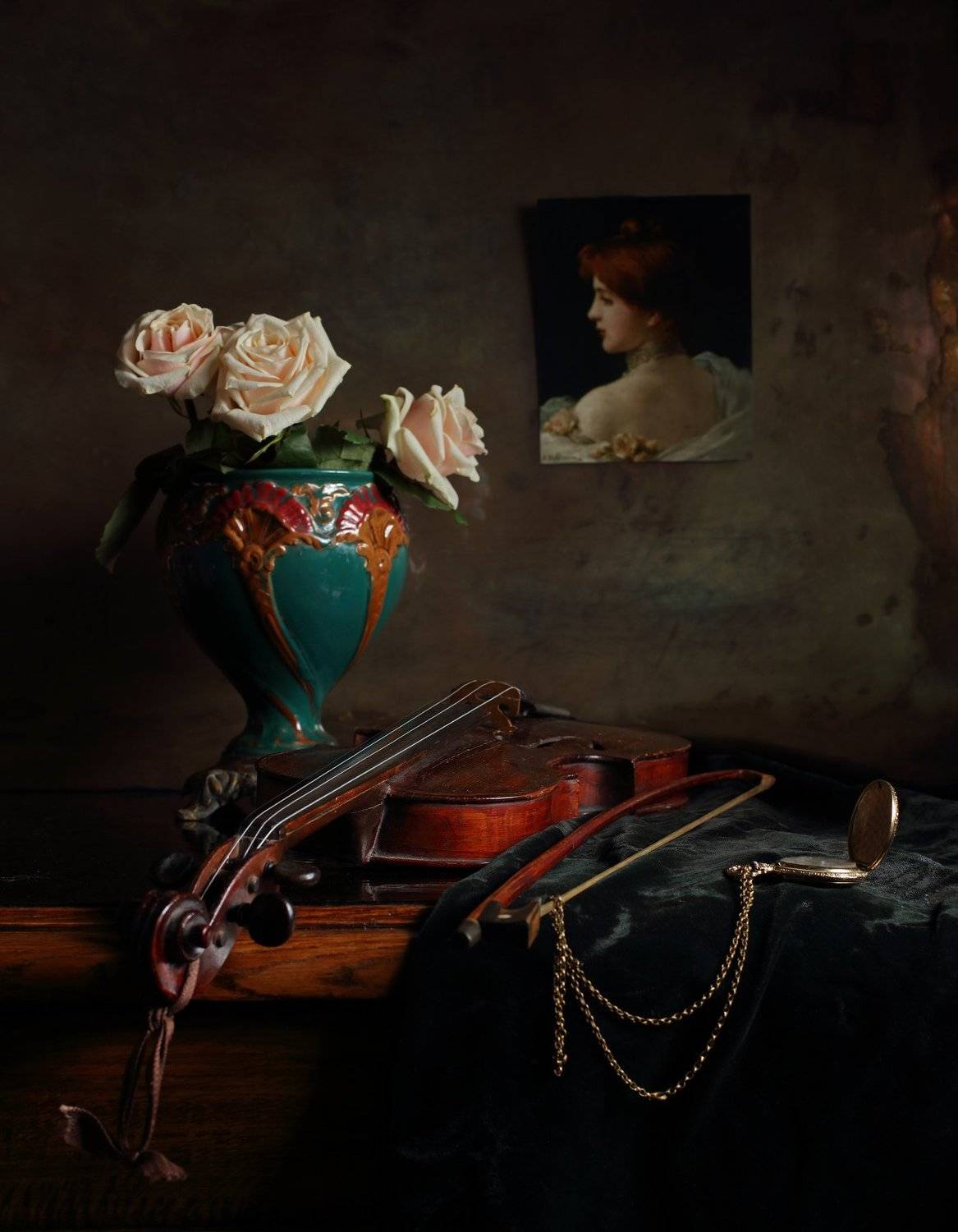скрипка, музыка, розы, цветы, натюрморт, свет, Андрей Морозов