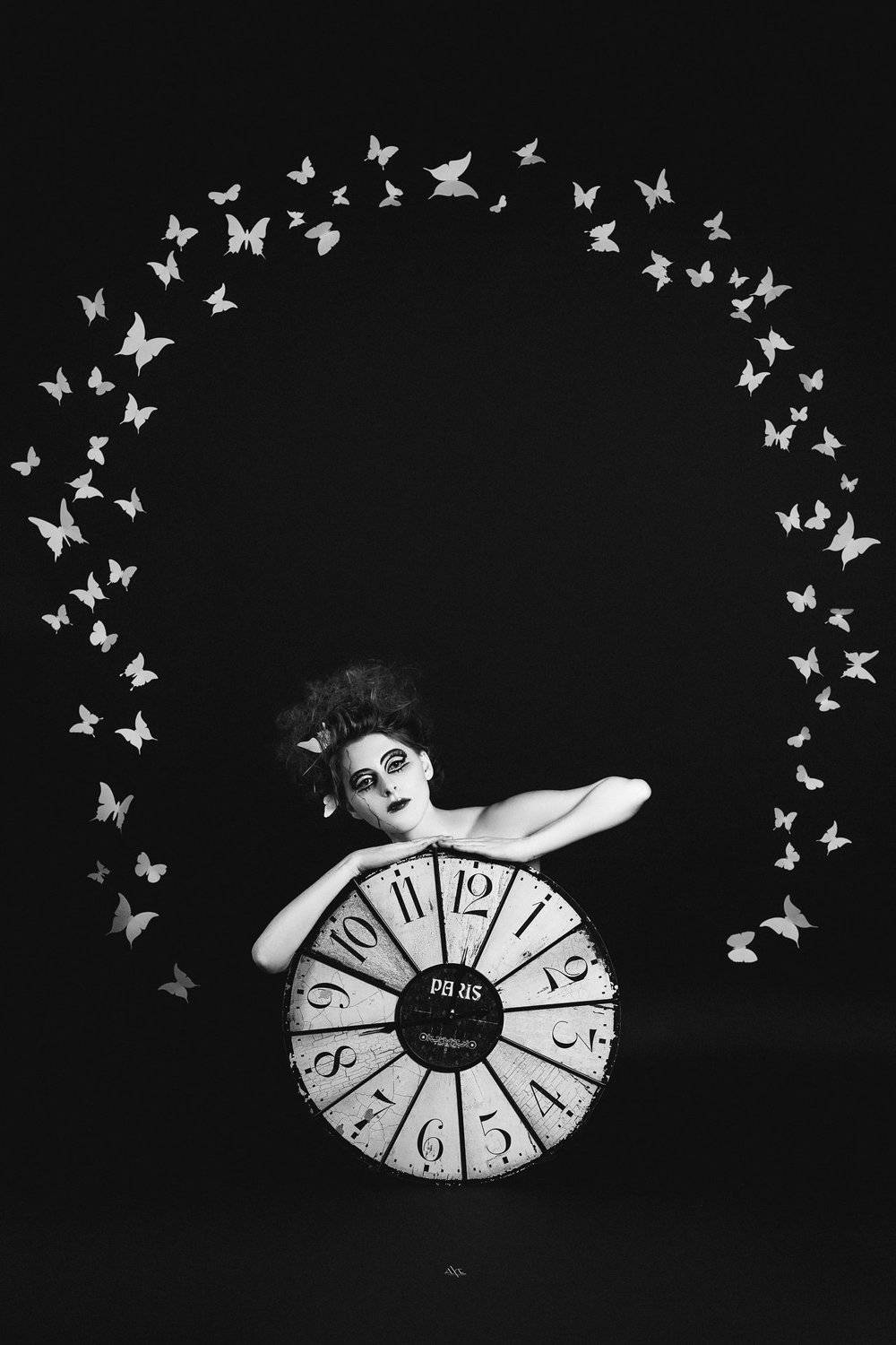 woman, portrait, conceptual, butterflies, makeup, black and white, Руслан Болгов (Axe)