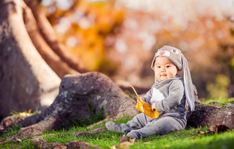 bunny, easter, kid, girl, child, tree, light, grass, fairy-tale Fairy-tale Bunny фото превью