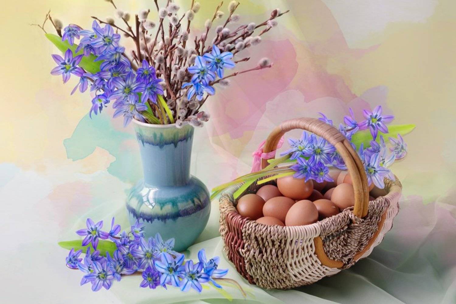 пасха,натюрморт,верба,пасхальное яйцо,в.павлухина,, Вера Павлухина