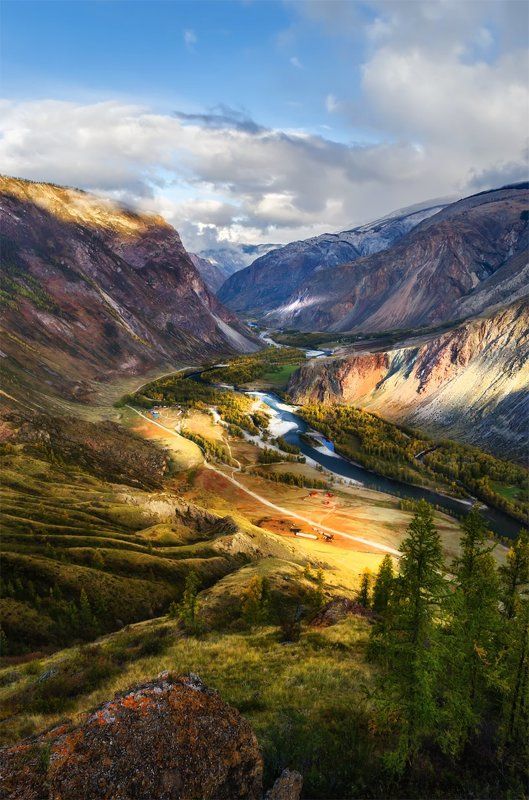 природа, пейзаж, горы, сибирь, алтай, осень, утро, чулышман, каньон, долина, река Чулышман фото превью