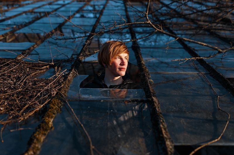 портрет,portrait,стекло,модель,закат,солнце  фото превью