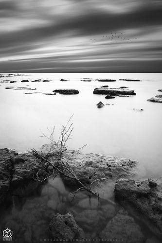 Billowy clouds & calm sea