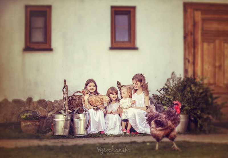 kids, summer, village, childhood, дети, село, отдых, лето, курица, петух, портрет, тепло summer in a village / лето в селе фото превью
