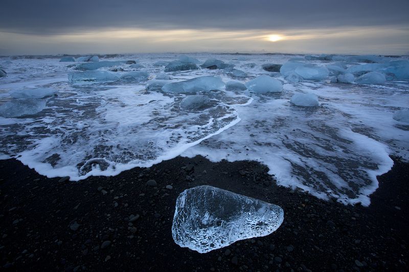 Jokulsarlon,iceland,ice,water, лагуна,лёд,исландия,вода,закат, Ледниковая лагуна Йокульсарлон. фото превью