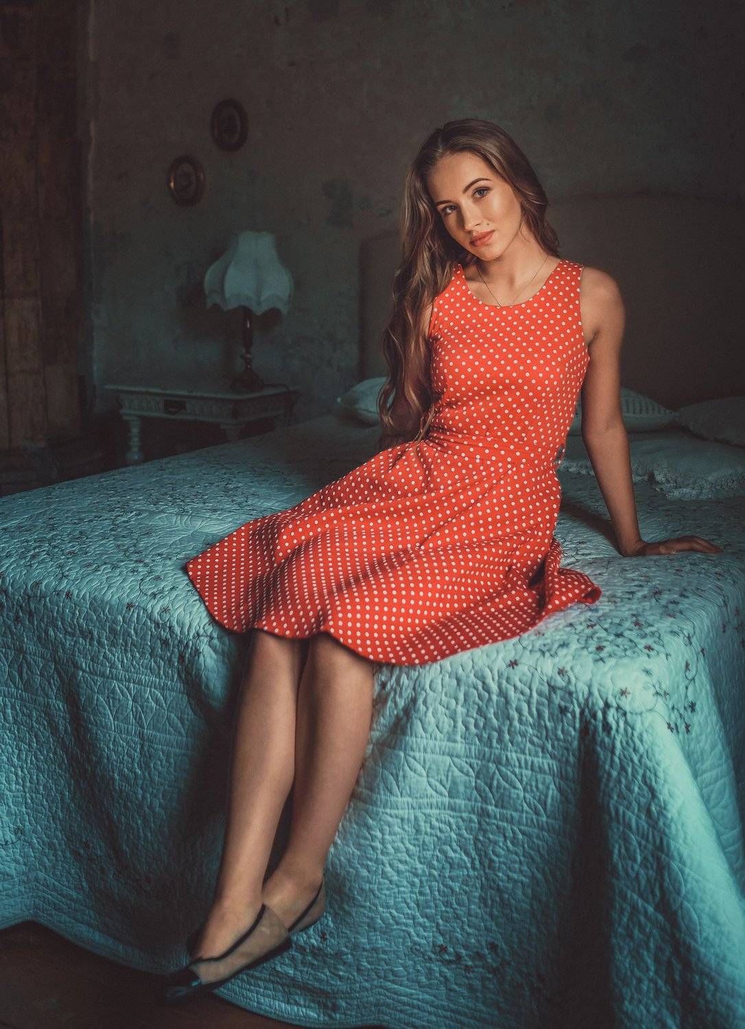 girl, female, pretty, portrait, red dress, Saulius Ke