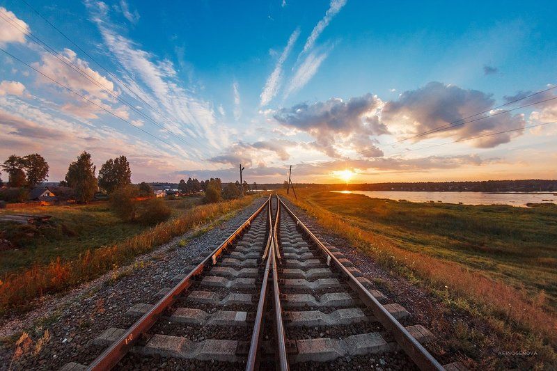 утро, рассвет, солнце, дорога, облака, лето Дорога к Солнцу фото превью