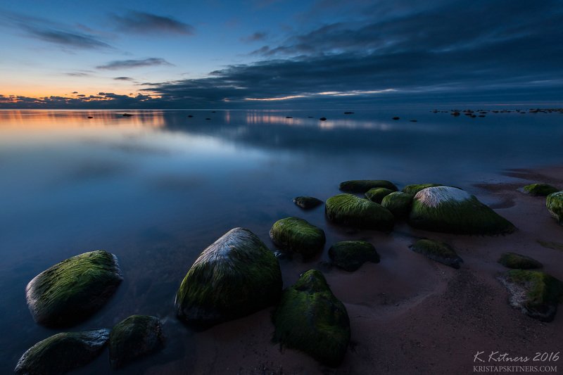 sea seascape water sky clouds stone reflection sunset evening latvia Silence фото превью