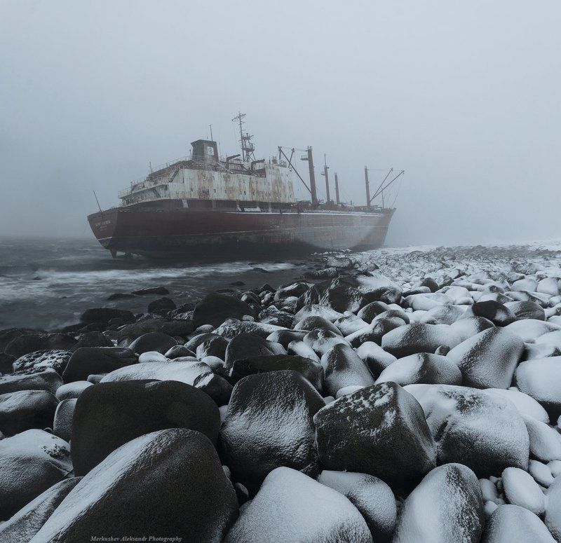 заполярье, кольский п-ов, баренцево море, побережье, шторм, снег *** фото превью
