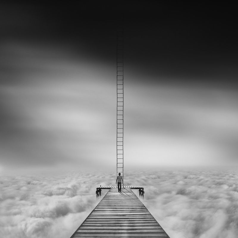 conceptual, fineart, creative, ladder, human, cloud, minimal, When clouds fall in love, I\'m the happiest фото превью