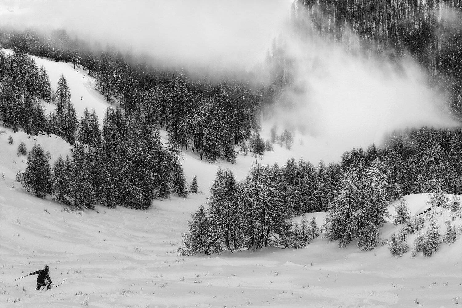 горные лыжи, горнолыжный курорт, горы, туман, альпы, франция, лыжник, снег, зима, ALLA SOKOLOVA