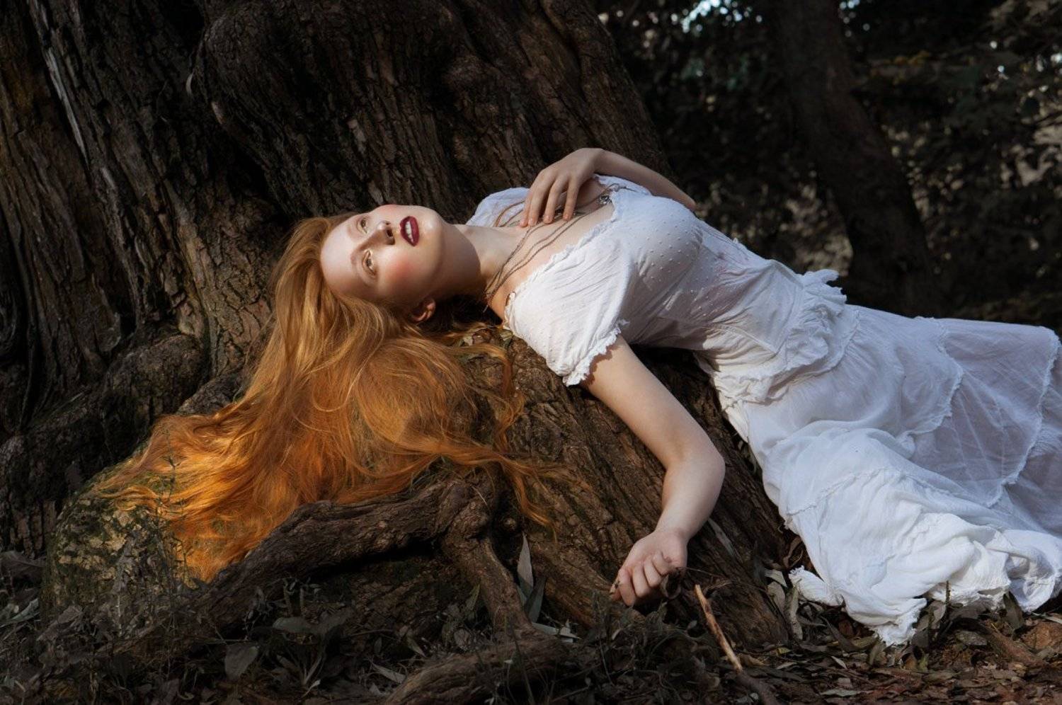 forest, lady, portrait, fairytraile, ginger, summer, beauty, white, dress, Наташа Янкелевич