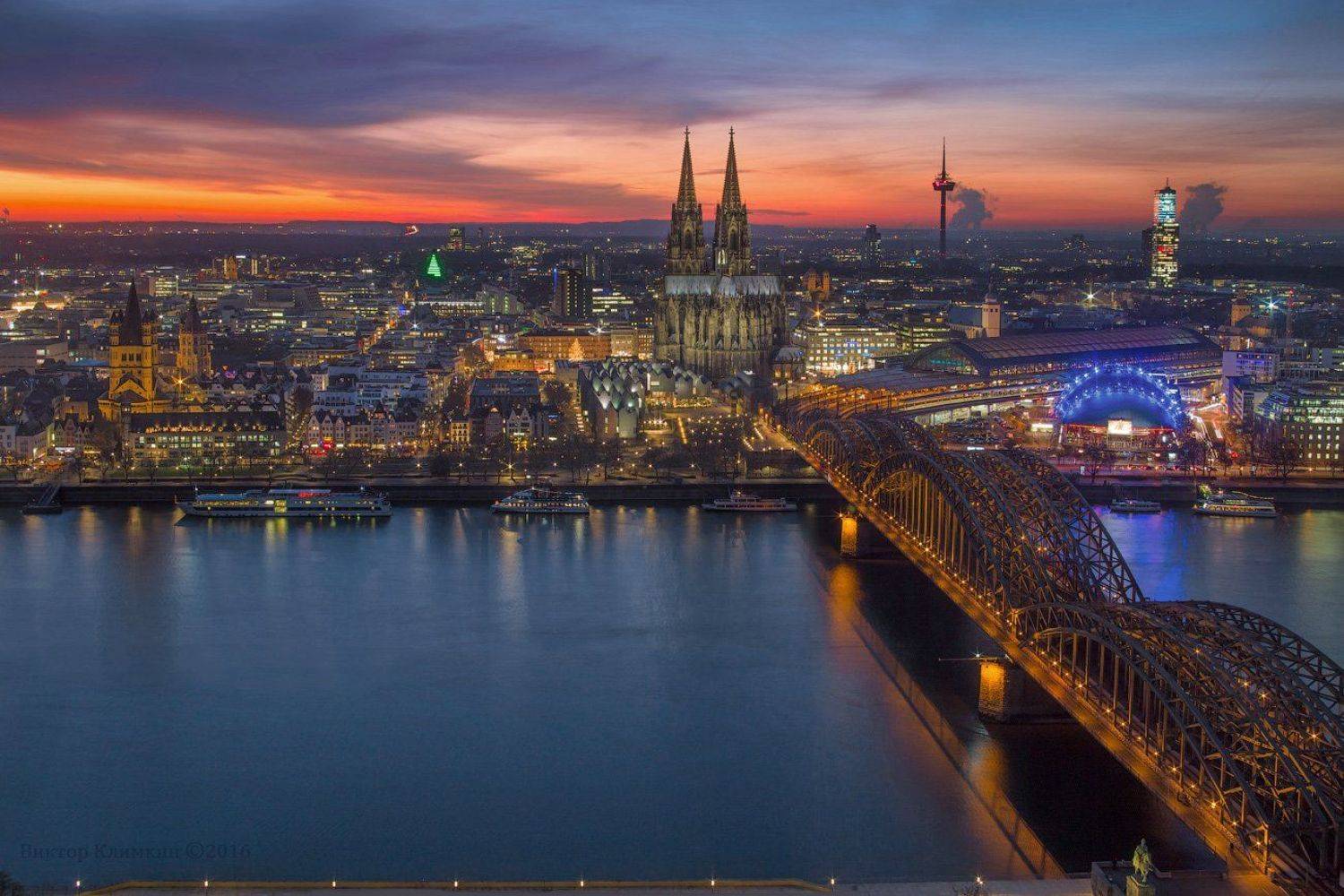 германия, кёльн, рейн, вечер, город, река, k&ouml;ln, deutschland, rein, k&ouml;lner dom, кёльнский собор, Виктор Климкин