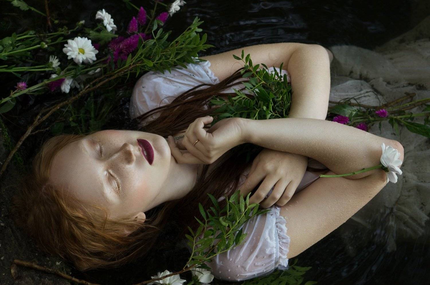 lake, water, redhead, ginger, beauty, red lips, summer, fairytale, Наташа Янкелевич