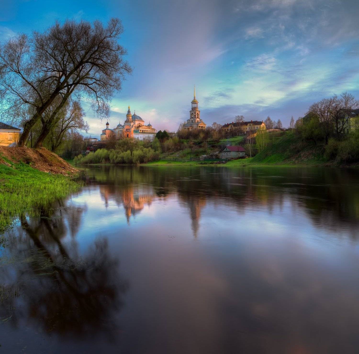 торжок, вечер, закат, борисоглебский, монастырь, весна, река, тверца, отражение, Игорь Шиленок
