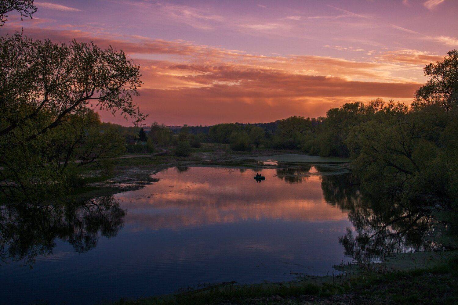 природа, пейзаж, закат, рыбалка, пруд, лес, Екатерина