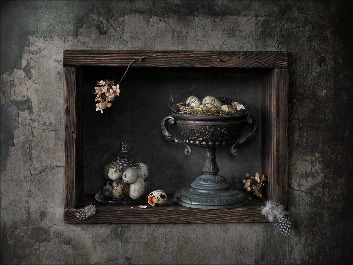 натюрморт , перепелиные перья, гнездо, яйцо, Елена Соловьёва