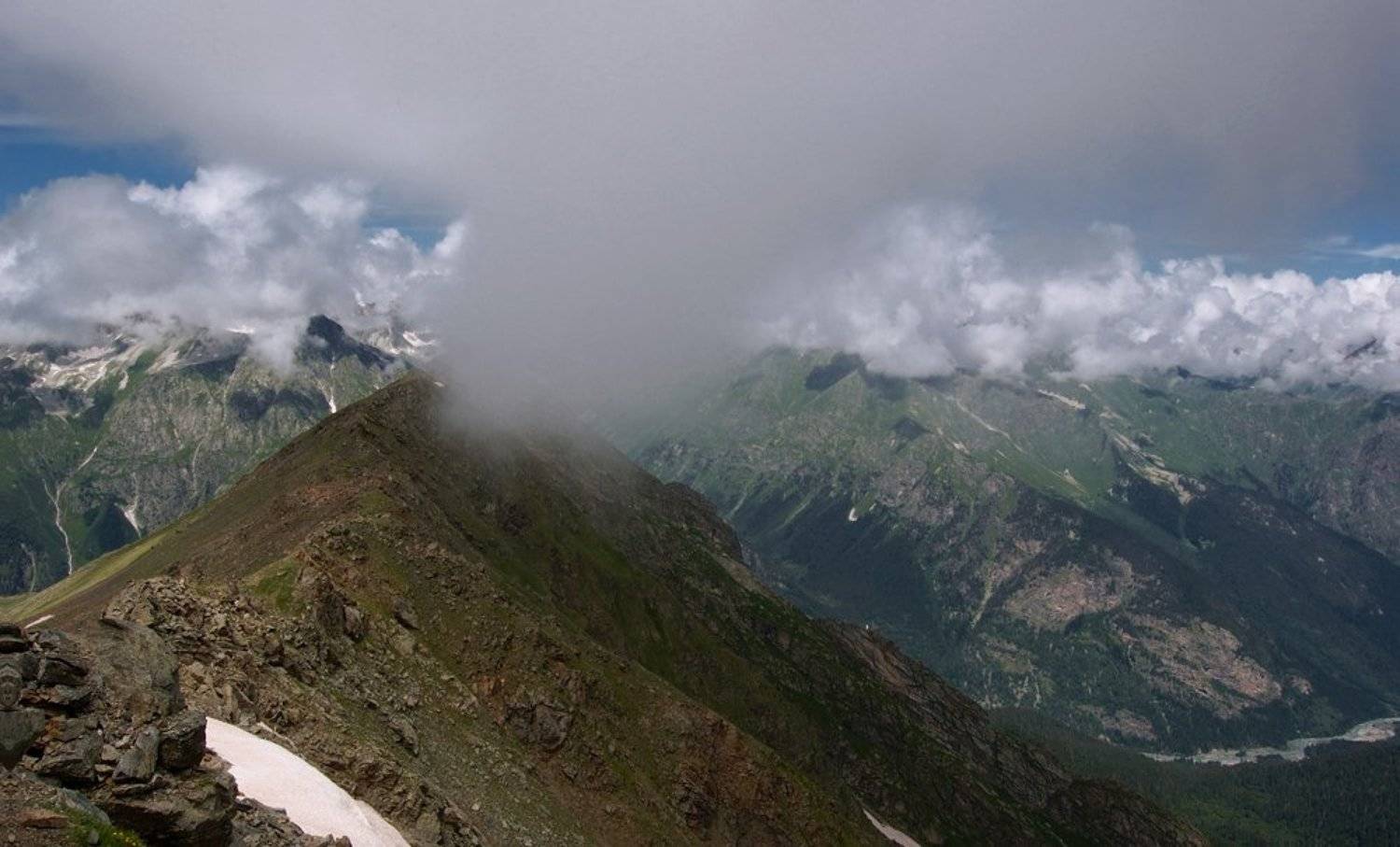 горы, пейзаж, кавказ, домбай, небо, ледники, облака, снег, Colibri