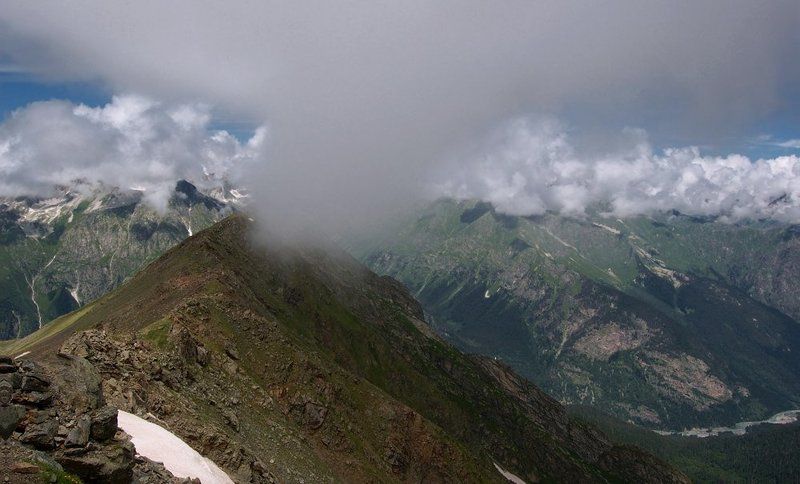 горы, пейзаж, кавказ, домбай, небо, ледники, облака, снег Есть контакт! фото превью