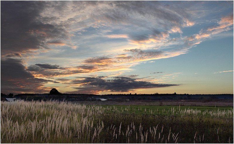 вечер, закат, поле, деревня Закатная фото превью