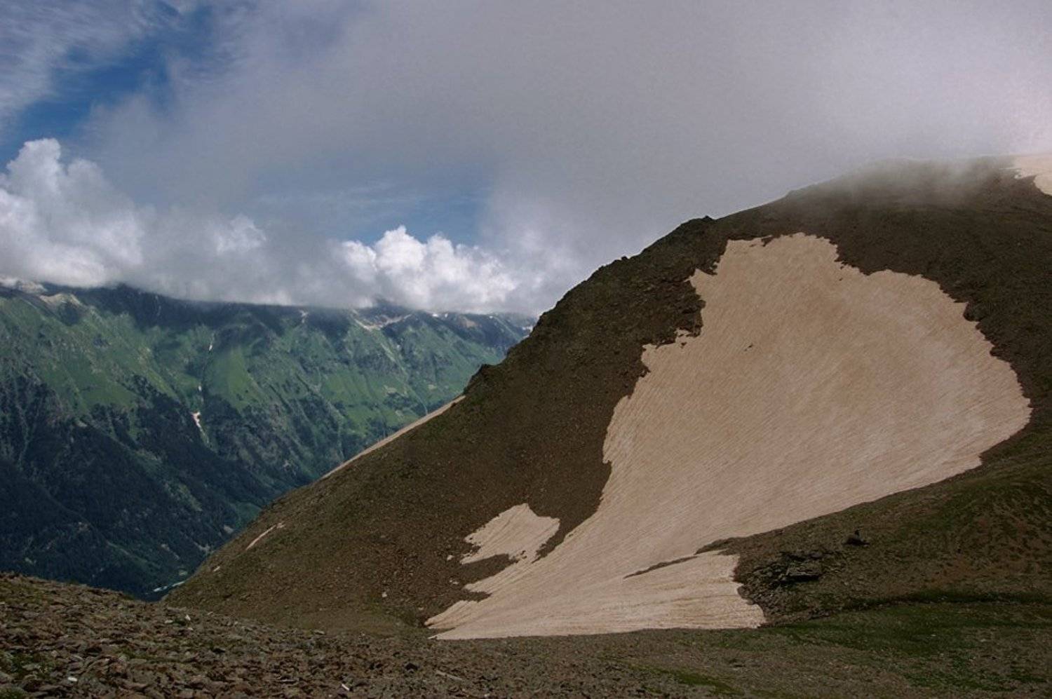 горы, пейзаж, кавказ, домбай, небо, вершины, облака, снег, Colibri