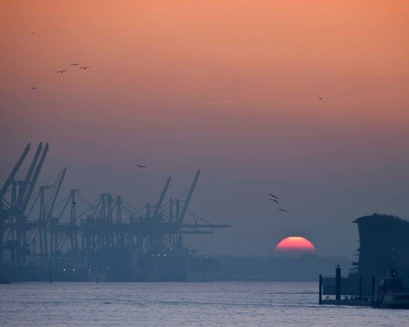 гамбург, эльба, порт, вечер, закат, Игорь Дубровский