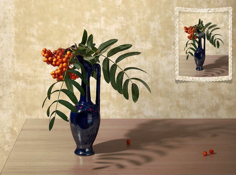 funtry, букет, ваза, композиция, натюрморт, рябина, тень Бабье лето фото превью