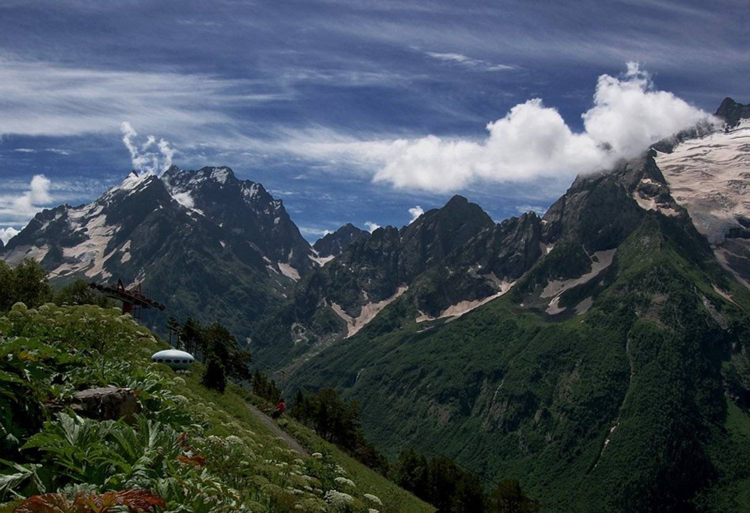 горы, пейзаж, кавказ, домбай, небо, ледники, облака, снег, Colibri
