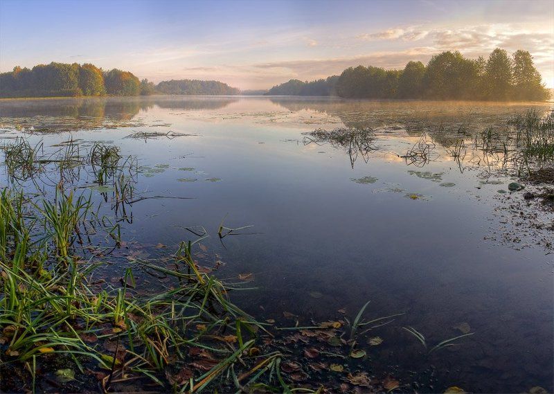 осень, озеро. туман осеннее пробуждение фото превью