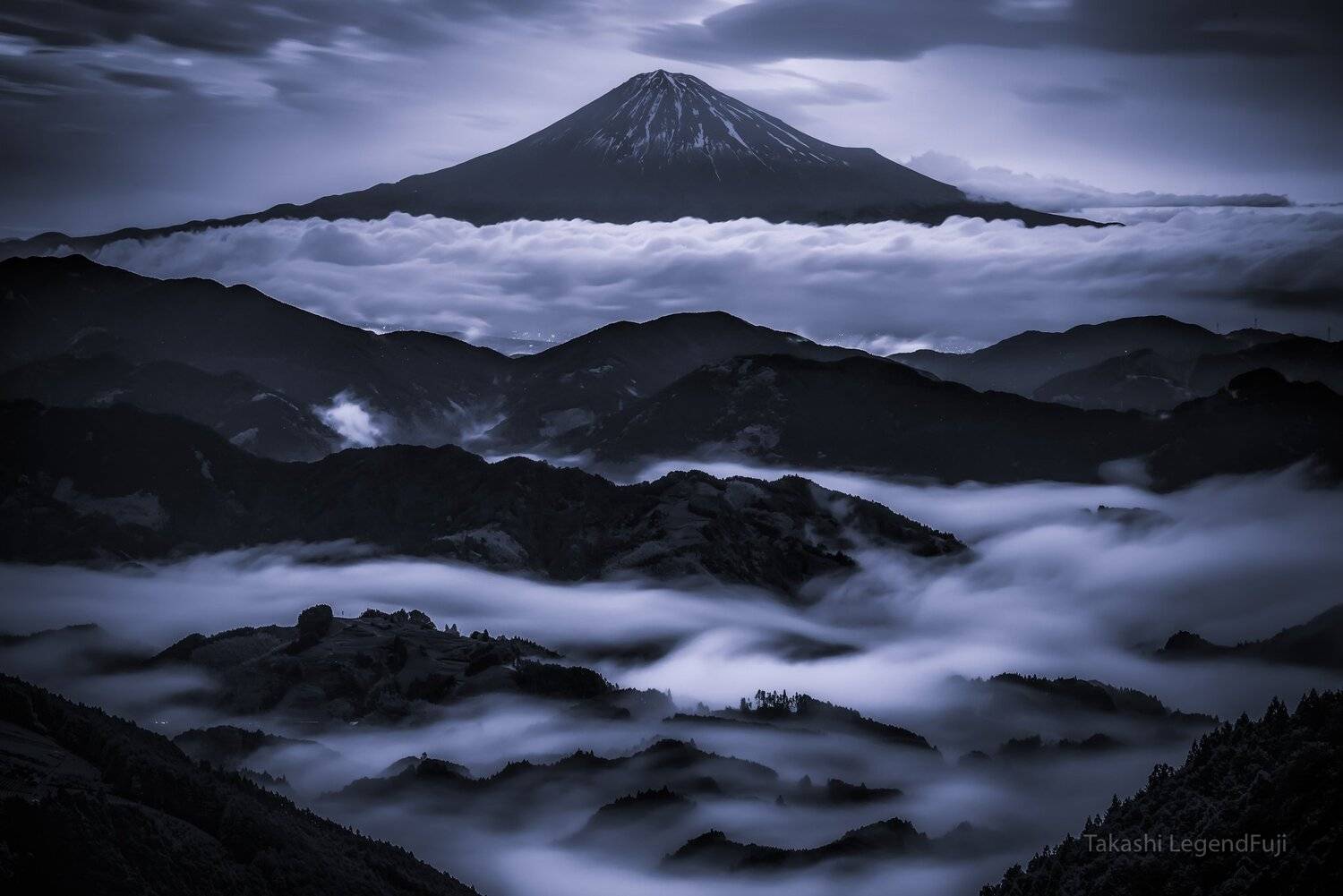 Fuji,mountain,Japan,clouds,fog,mist,sky,blue,landscapes,black and white,beautiful,amazing,stunning,, Takashi
