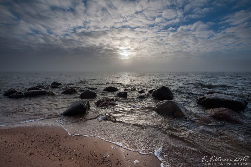 sea seascape fog smoke sun light water sky clouds stone reflection latvia The Foggy Light фото превью