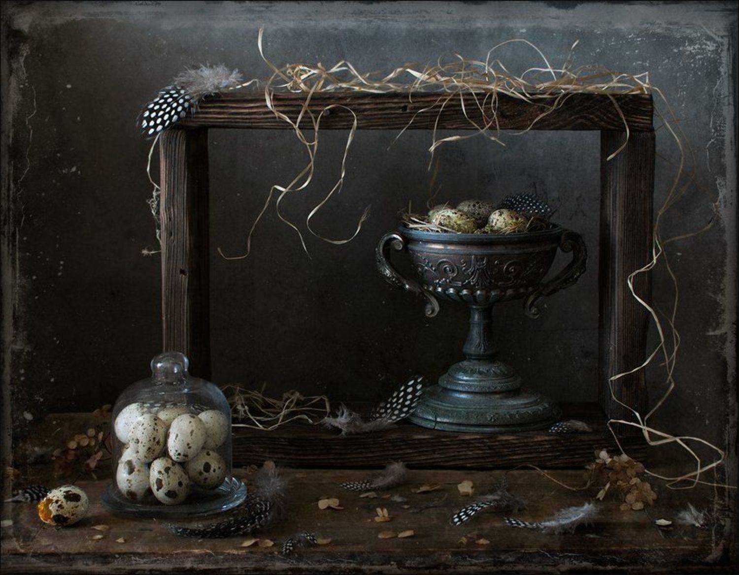 натюрморт , перепелиные перья, гнездо, яйцо, Елена Соловьёва