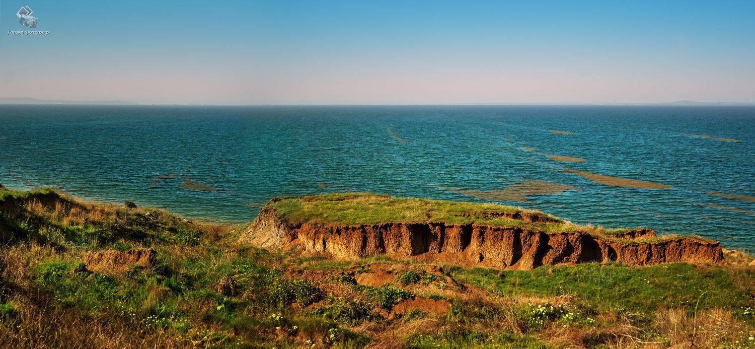 пейзаж, море, берег, холм, таманский залив, станица атамань, трава, земля, горизонт, природа, Галя
