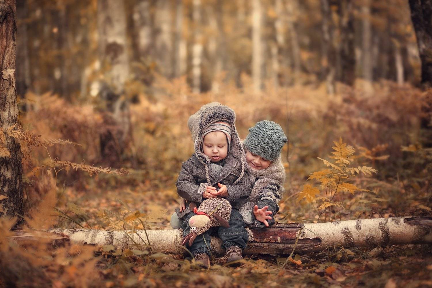 дети, лес, осень, брат, сестра, прогулка, тонировка, Липатова Анна