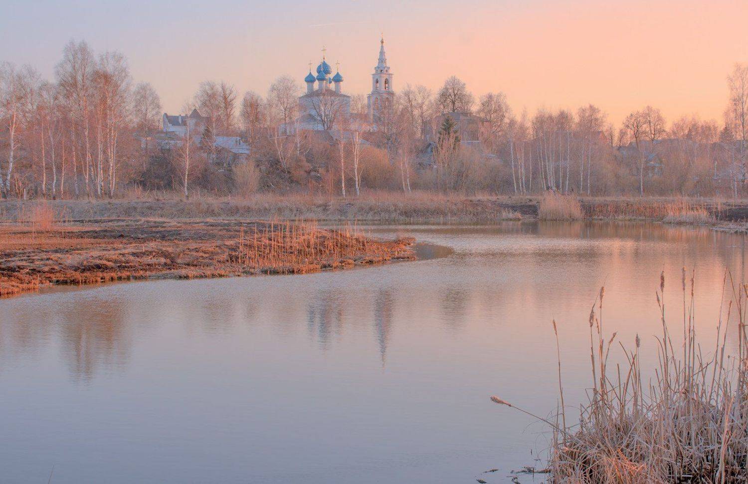 весна, пруд, храм, вечер, Виктор Климкин