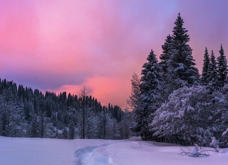 кимасар, вечер,зима, закат Вечер в ущелье Кимасар фото превью