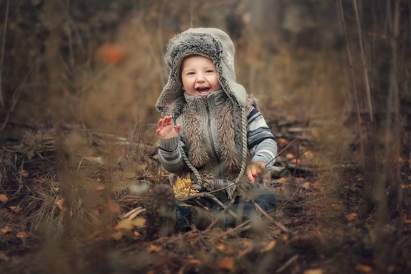 малыш, мальчик, ребенок, осень, детский портрет, тонировка, лес, листья Малыши и Осень фото превью