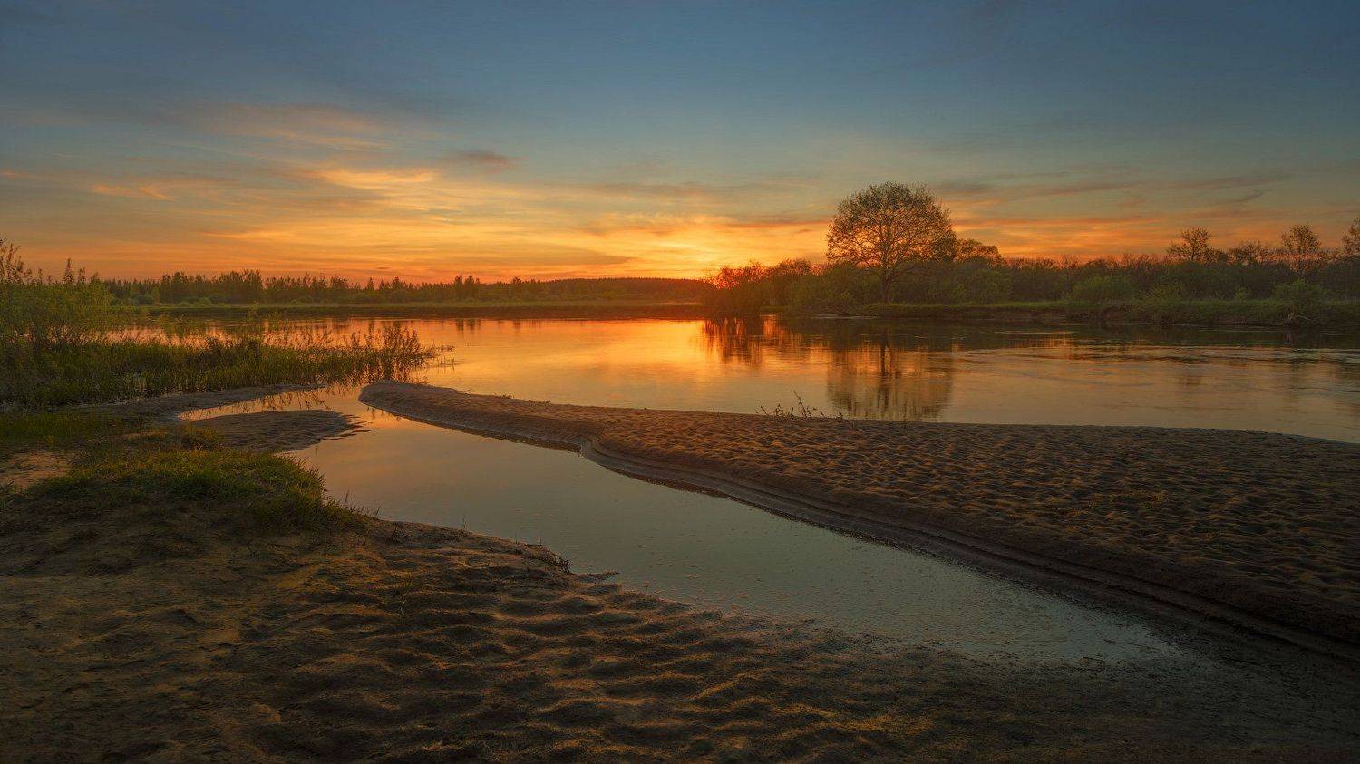 Березина, река, берега, закат, весна, Михаил Кушнер