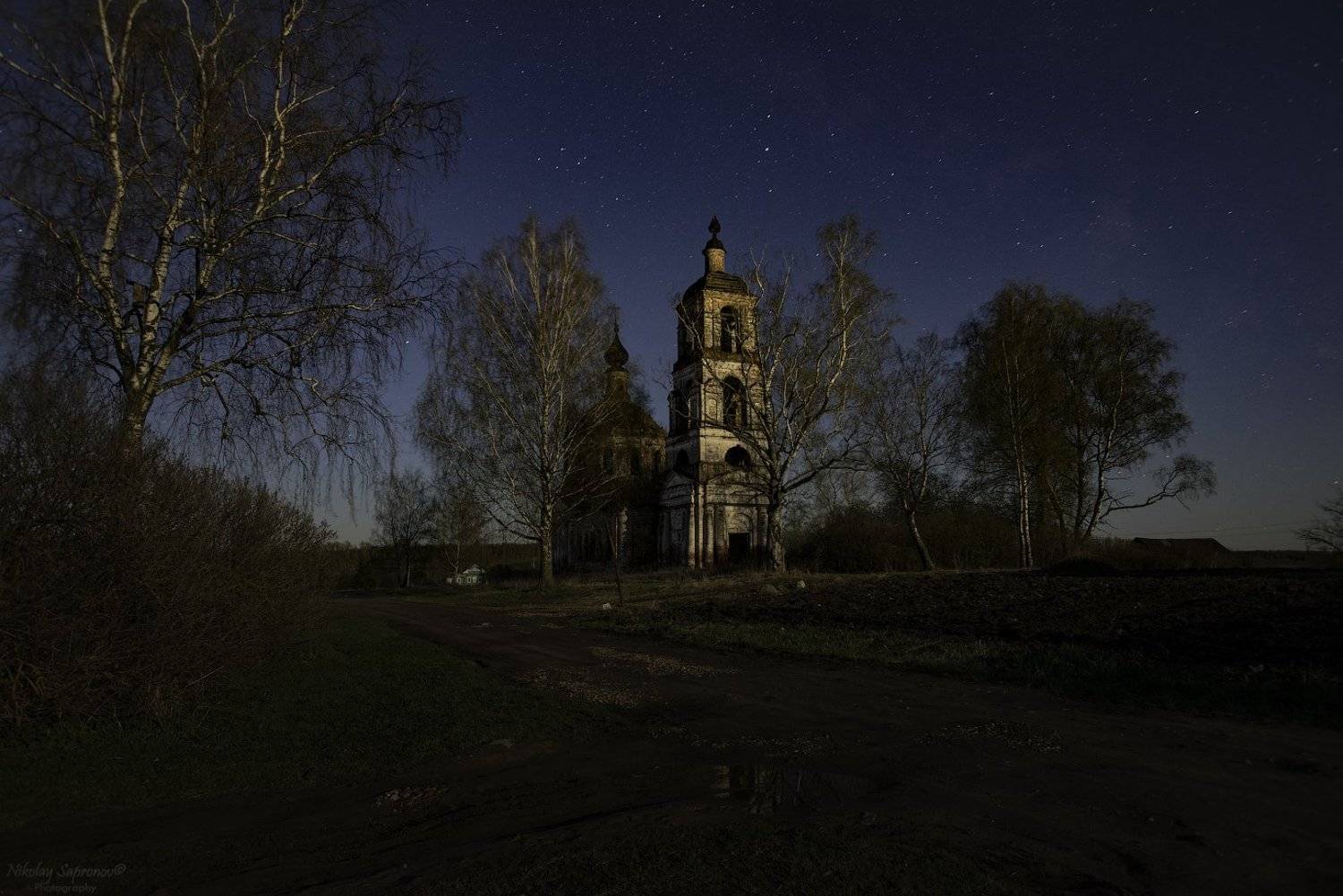 березы, ивановская область, ивановское, май, православные храмы, россия, сельский храм, храм, звезды, ночной пейзаж, ночь, Николай Сапронов