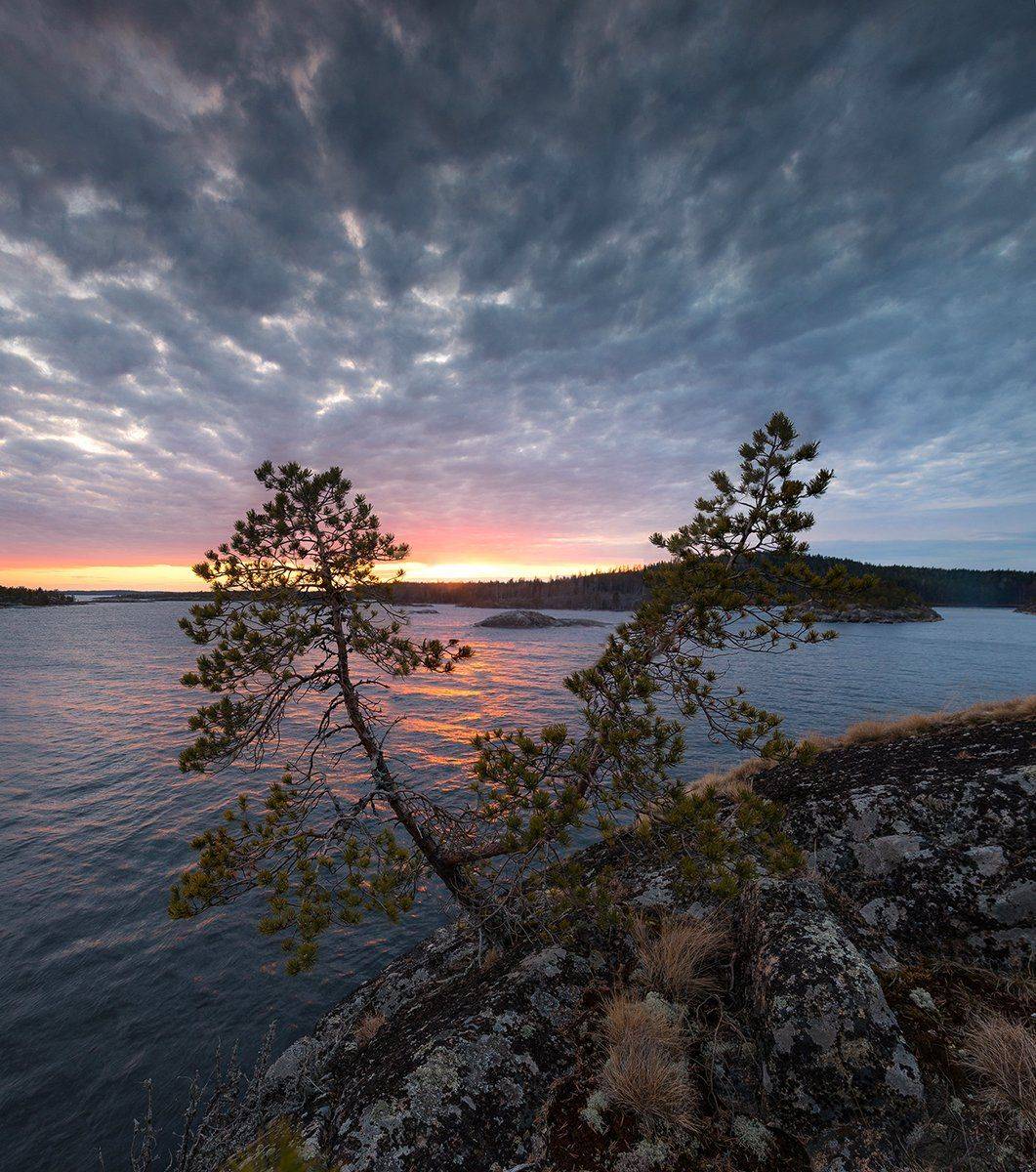 закат, ладога, карелия, весна, Казаков Петр