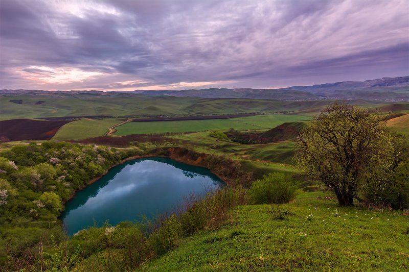 горы, природа, пейзаж, озеро, кавказ, весна, вечер, небо, Шадхурей фото превью