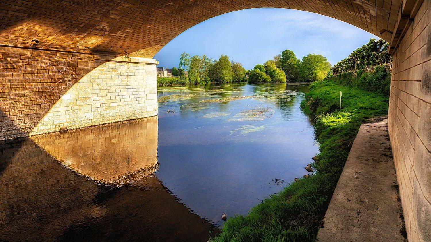 river, bridge, evening, Виктор Голобородько