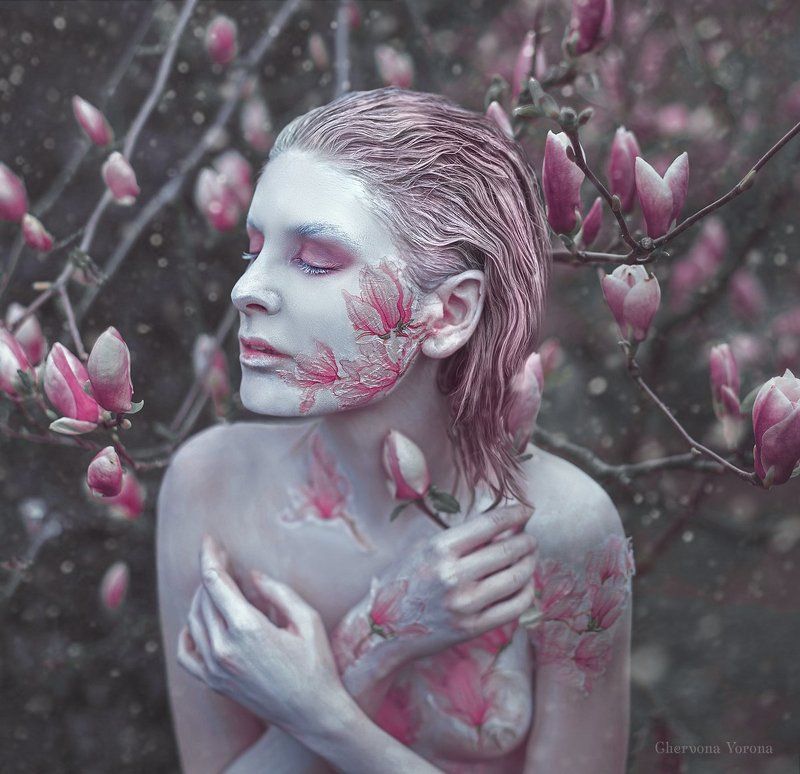 весна, магнолии, грим, снег, арт Cold Spring фото превью