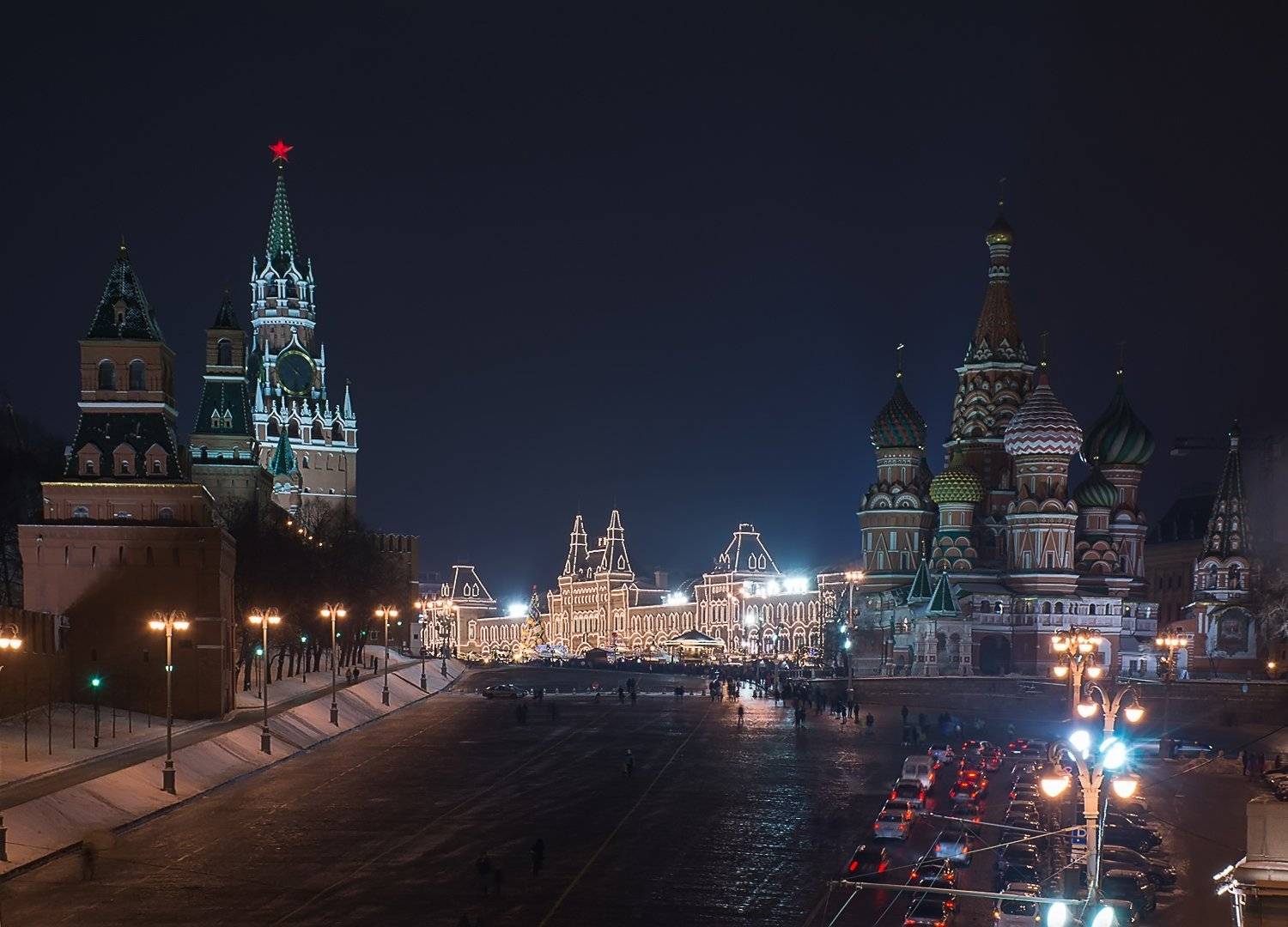 Architecture, buildings, night, russia, moscow, street, winter, cold, snow, ice, kremlin, river, embankment, stars, vacation, christmas, walk, new year, архитектура, строения, дорога, ночь, россия, москва, улица, зима, холод, снег, лед, кремль, река, набе, Владлен Станиславенко