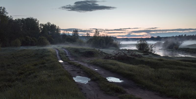 Тверь, Тверская область, Туман, Закат Тверская область. р. Тьма фото превью